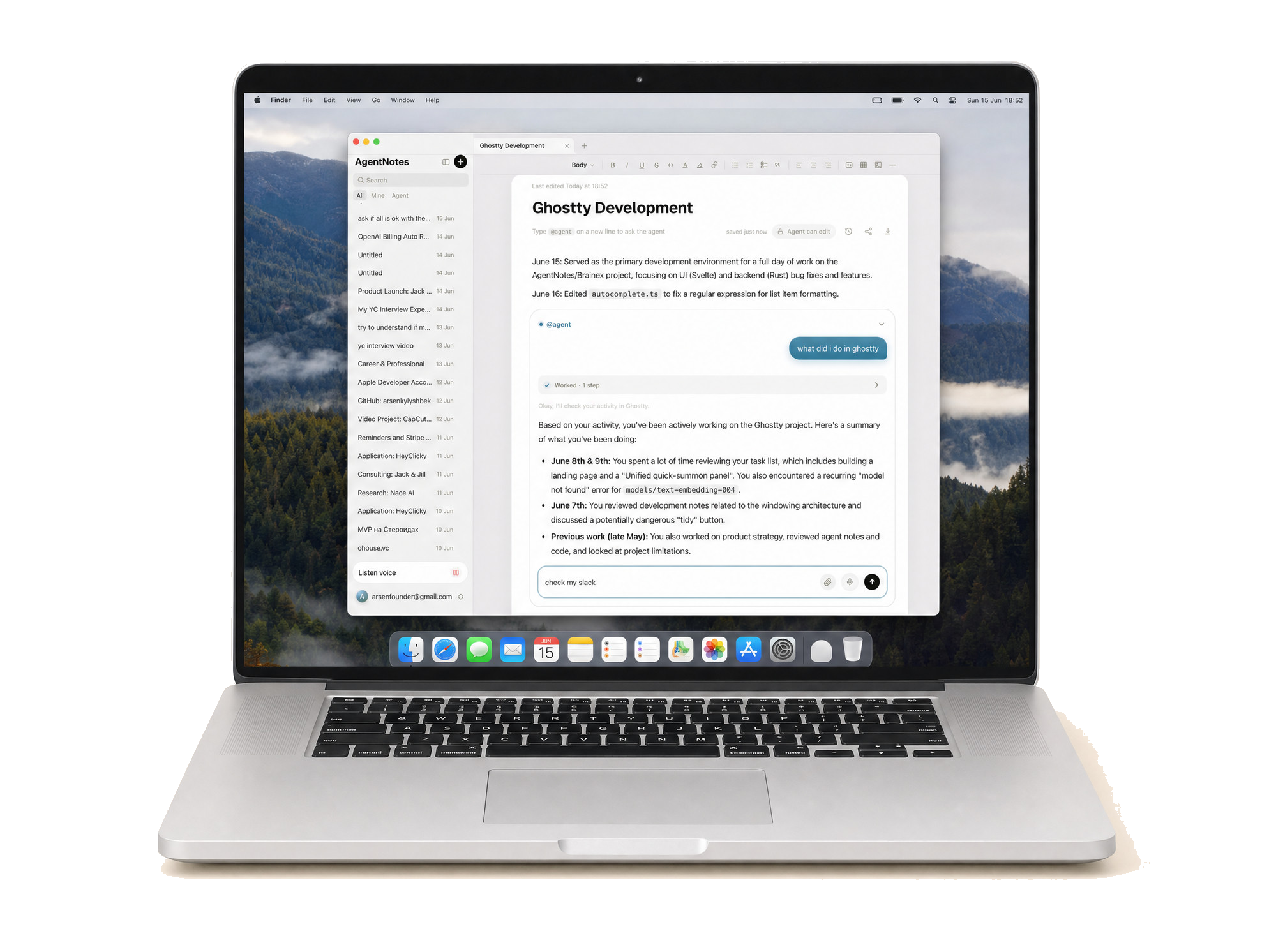 AgentNotes running on a Mac